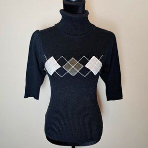 Black Argyle Turtleneck Sweater